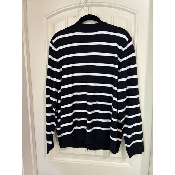 Croft & Barrow V NECK Cardigan Sweater Size XXL NAVY BLUE WHITE STRIPE - Picture 2 of 2